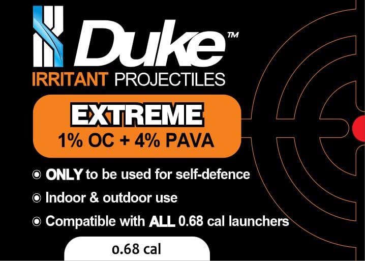 Duke Extreme Non-Lethal Self Defense .68 Caliber Pepper Projectiles - (25 Count) | Premium Pepper Spray Balls - 1% OC + 4% PAVA