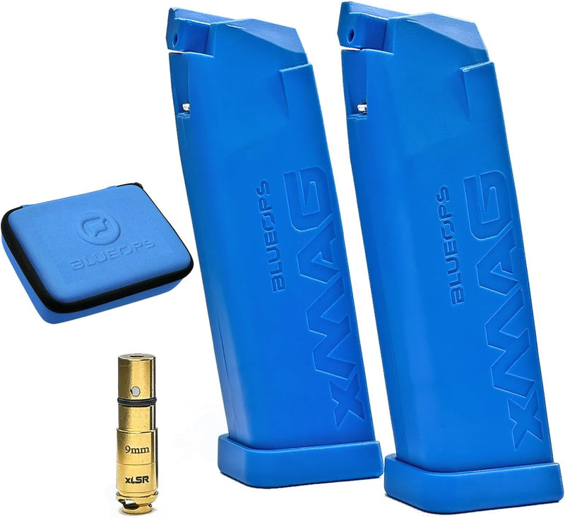 BLUEOPS xMAG Smart Dry Fire Magazine - Glock Double Stack 9mm Models (G17, G19, G19X, G26, G34, G45, G47, etc) Includes 2 Smart Training Magazines + 9mm Training Laser (Blueops Lite App Compatible)