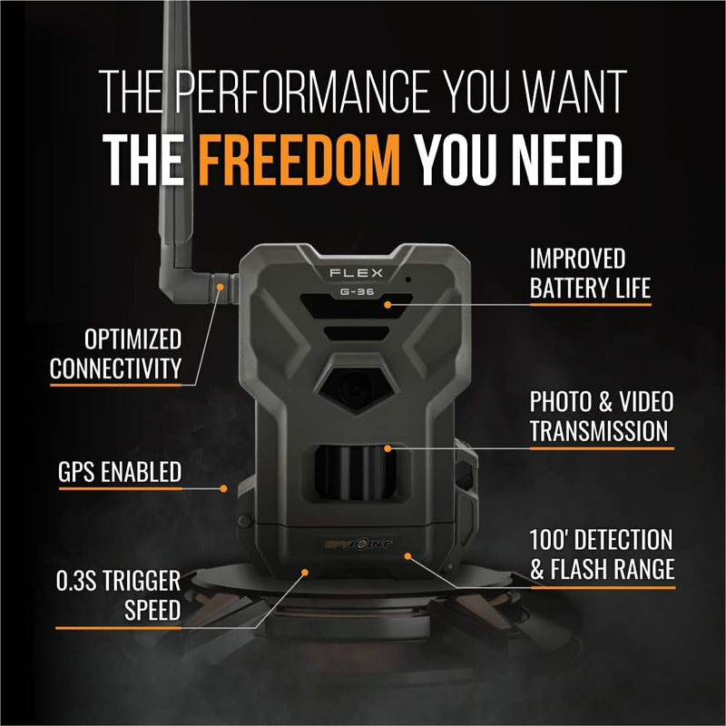 SPYPOINT Flex G-36 Cellular Trail Camera, 36MP Photos and 1080p Videos with Sound, GPS Enabled, Dual-Sim LTE Connectivity, 100' Flash & Detection Range, Responsive Trigger up to .3S… - Middletown Outdoors
