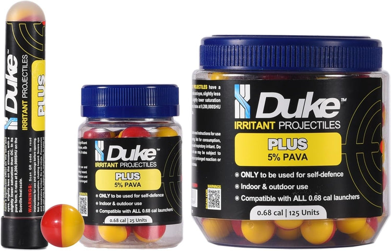 Duke Plus Non-Lethal Self Defense .68 Caliber Pepper Projectiles - (25 Count) | Premium Pepper Spray Balls - 5% PAVA