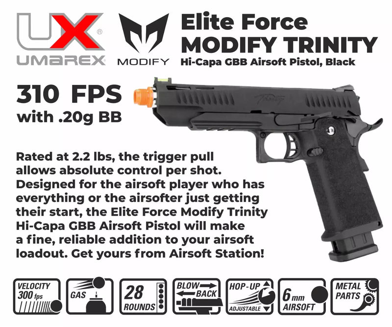 Umarex x Modify-Tech Trinity Hi-Capa Airsoft Pistol, Green Gas Blowback GBB (2279605)