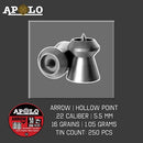 Apolo Arrow Hollowpoint Air Gun Pellets - .22 Caliber | 16gr - 250ct