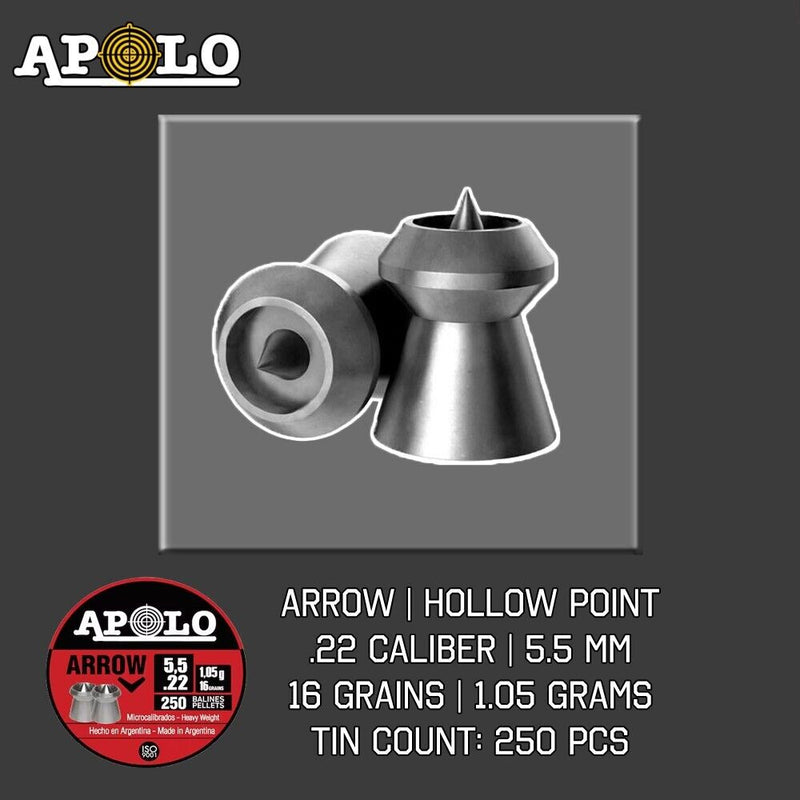 Apolo Arrow Hollowpoint Air Gun Pellets - .22 Caliber | 16gr - 250ct
