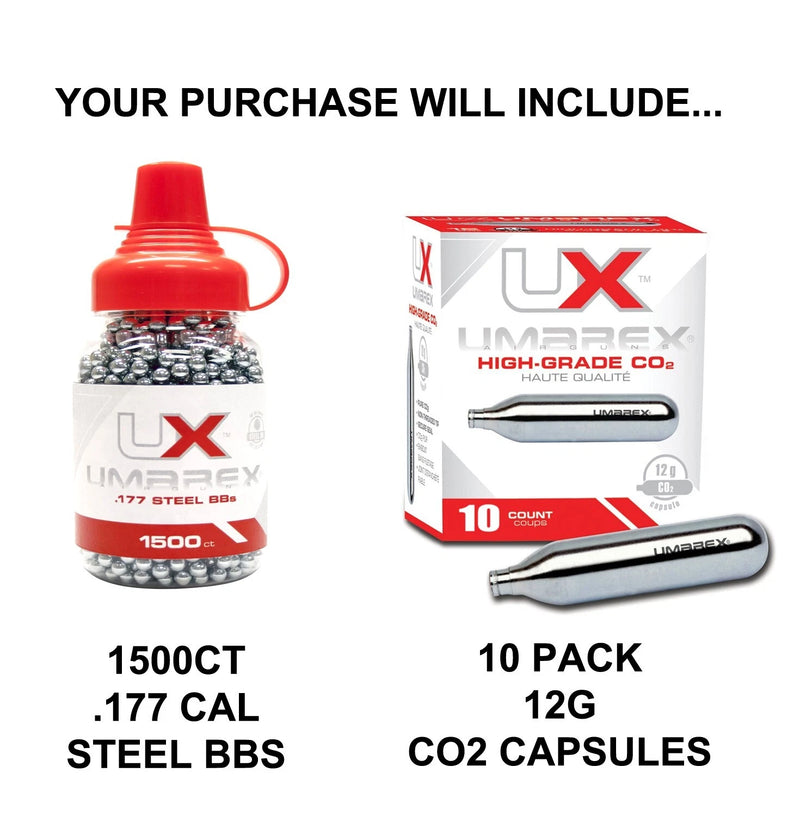Umarex .177 Cal Steel BBs 1500ct + 12g CO2 Capsules 10 Pack