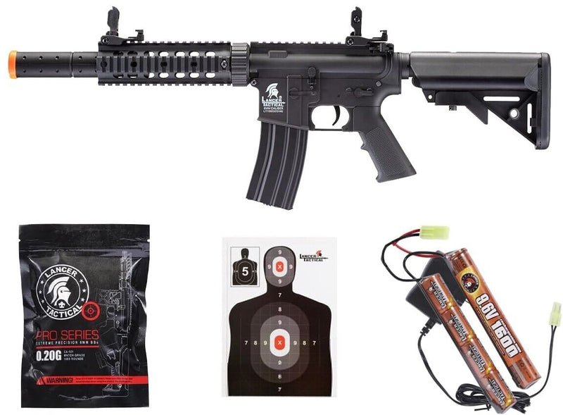 Lancer Tactical M4 Airsoft Rifle SD RIS Rail + Battery & Charger, Black (Gen 2)