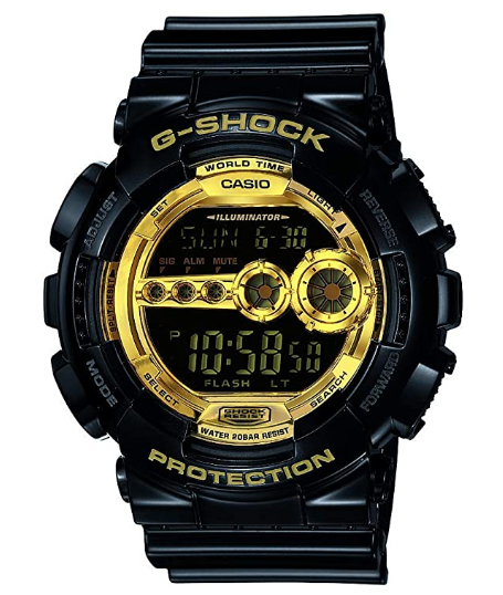 Casio Men's XL Series G-Shock Quartz 200M WR Shock Resistant Resin Color: Black & Gold (Model GD-100GB-1ACR)