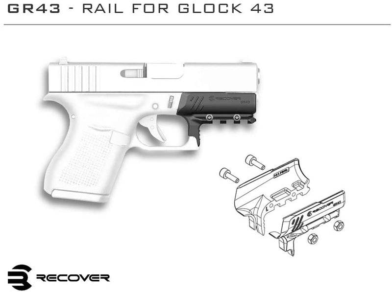 Recover Tactical  GR43, and GR48 Picatinny Rail for The Glock  43, 43x, 48 - Easy Installation, No Mods Required to Your Firearm, no Need for a Gunsmith. Installs in Under 3 Minutes - Middletown Outdoors