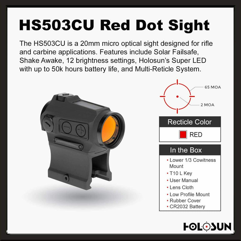 HOLOSUN HS503CU Solar Red Dot Sight, 2 MOA Dot, 65 MOA Circle (Manufacturer Defect)