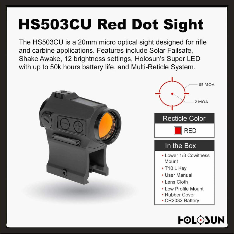 HOLOSUN HS503CU Solar Red Dot Sight, 2 MOA Dot, 65 MOA Circle, 1x Magnification - Middletown Outdoors