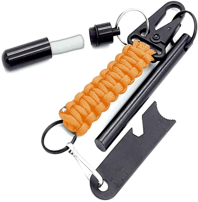 AYIN Tactical 4 inch Survival Ferrocerium Drilled Flint Fire Starter, Ferro Rod Kit with Paracord Lanyard Handle, Striker, Cotton Tinder Tab in o-Ring Sealed Carrier Tube and Carry Clip