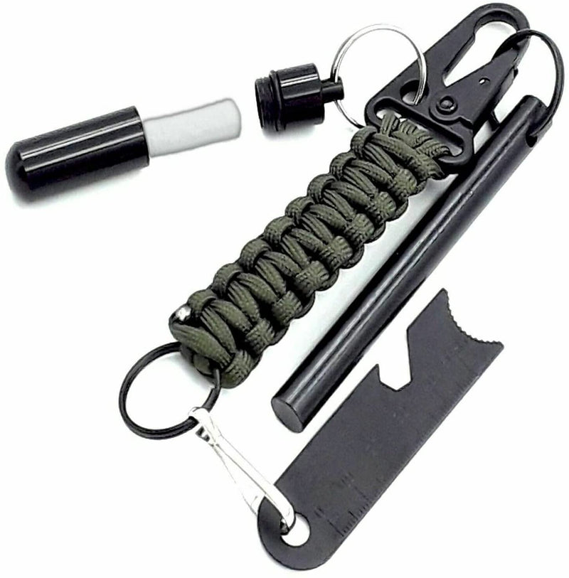 AYIN Tactical 4 inch Survival Ferrocerium Drilled Flint Fire Starter, Ferro Rod Kit with Paracord Lanyard Handle, Striker, Cotton Tinder Tab in o-Ring Sealed Carrier Tube and Carry Clip - Middletown Outdoors