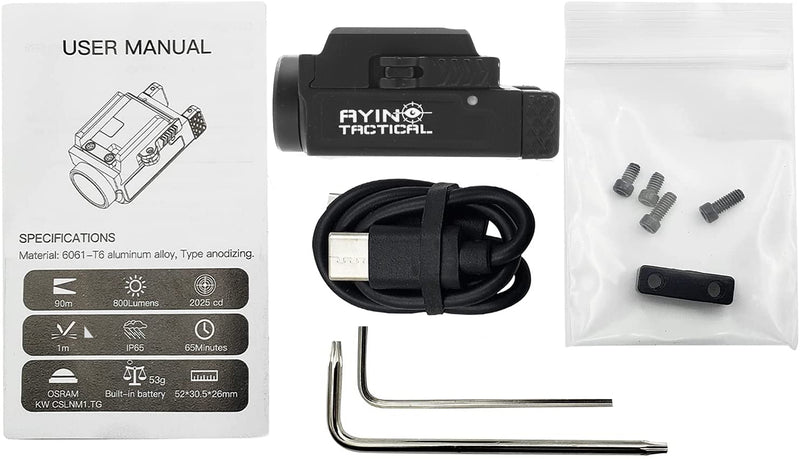 AYIN Tactical Weapon Light for Pistols and Rifles - Rechargeable Rail Mounted Flashlight with Quick Disconnect - Middletown Outdoors