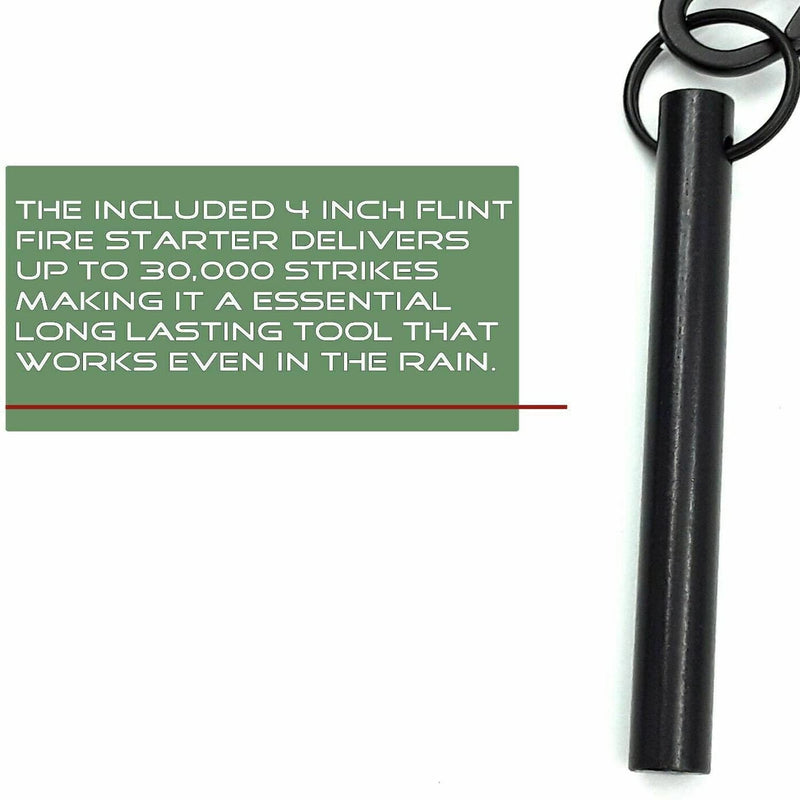 AYIN Tactical 4 inch Survival Ferrocerium Drilled Flint Fire Starter, Ferro Rod Kit with Paracord Lanyard Handle, Striker, Cotton Tinder Tab in o-Ring Sealed Carrier Tube and Carry Clip - Middletown Outdoors
