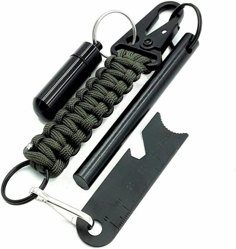 AYIN Tactical 4 inch Survival Ferrocerium Drilled Flint Fire Starter, Ferro Rod Kit with Paracord Lanyard Handle, Striker, Cotton Tinder Tab in o-Ring Sealed Carrier Tube and Carry Clip