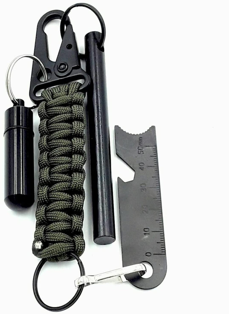 AYIN Tactical 4 inch Survival Ferrocerium Drilled Flint Fire Starter, Ferro Rod Kit with Paracord Lanyard Handle, Striker, Cotton Tinder Tab in o-Ring Sealed Carrier Tube and Carry Clip - Middletown Outdoors