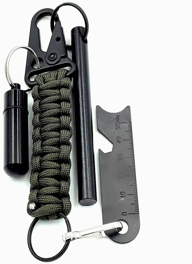 AYIN Tactical 4 inch Survival Ferrocerium Drilled Flint Fire Starter, Ferro Rod Kit with Paracord Lanyard Handle, Striker, Cotton Tinder Tab in o-Ring Sealed Carrier Tube and Carry Clip