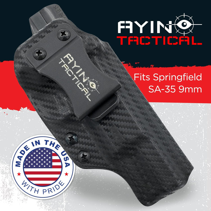 AYIN Tactical Concealed Carry IWB OWB Right-Handed Holster, For Springfield SA-35 9mm, Inside The Waistband or Outside The Waistband, Optics Cut, Positive Adjustable Retention, Made in USA