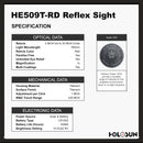 HOLOSUN HE509T Red Dot Sight,2 MOA Dot, Black, HE509T-RD