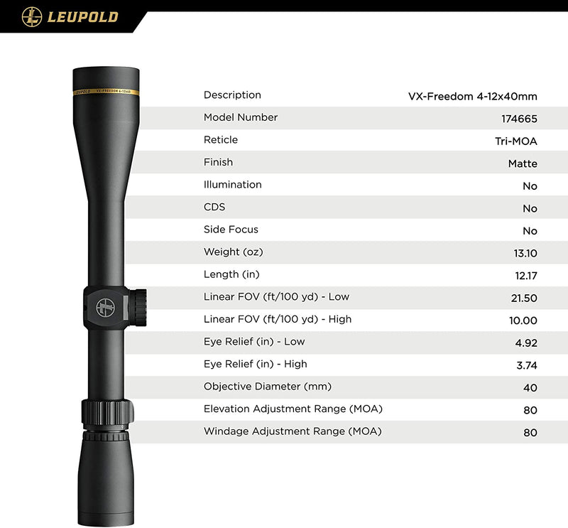 LEUPOLD SCOPE VX-FREEDOM 4-12X40 TRI-MOA MATTE - Middletown Outdoors