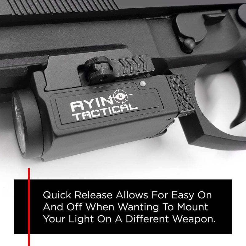 AYIN Tactical Weapon Light for Pistols and Rifles - Rechargeable Rail Mounted Flashlight with Quick Disconnect