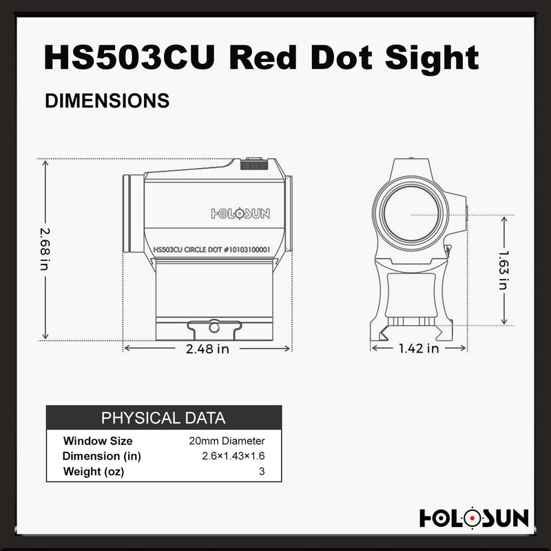HOLOSUN HS503CU Solar Red Dot Sight, 2 MOA Dot, 65 MOA Circle, 1x Magnification - Middletown Outdoors