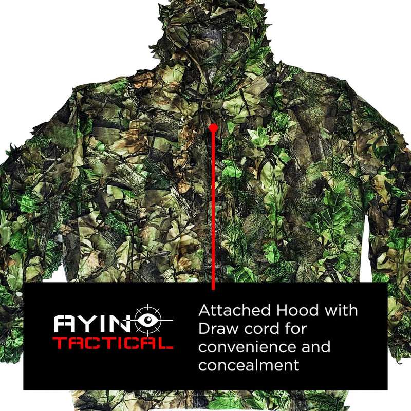 AYIN Ghillie Suit for Men, Hunting Suits for Men, 3D Leaf Bush Gillie Suit Camo for Turkey Hunting, Woodland Gilly Suits, Hooded Gillies for Men or Youth Camo Hunting Suits