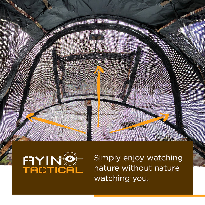 AYIN Tactical Hunting Blind See Through with Carrying Bag, 1 Person Pop Up Ground Blinds 270 Degree Field of View, Portable Durable Hunting Tent for Deer & Turkey Hunting