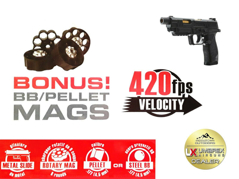 Umarex SA10 Air Pistol, .177 Pellet Gun, CO2 Blowback, Up To 420 FPS - Includes 5 CO2 Capsules (2252113) - Middletown Outdoors