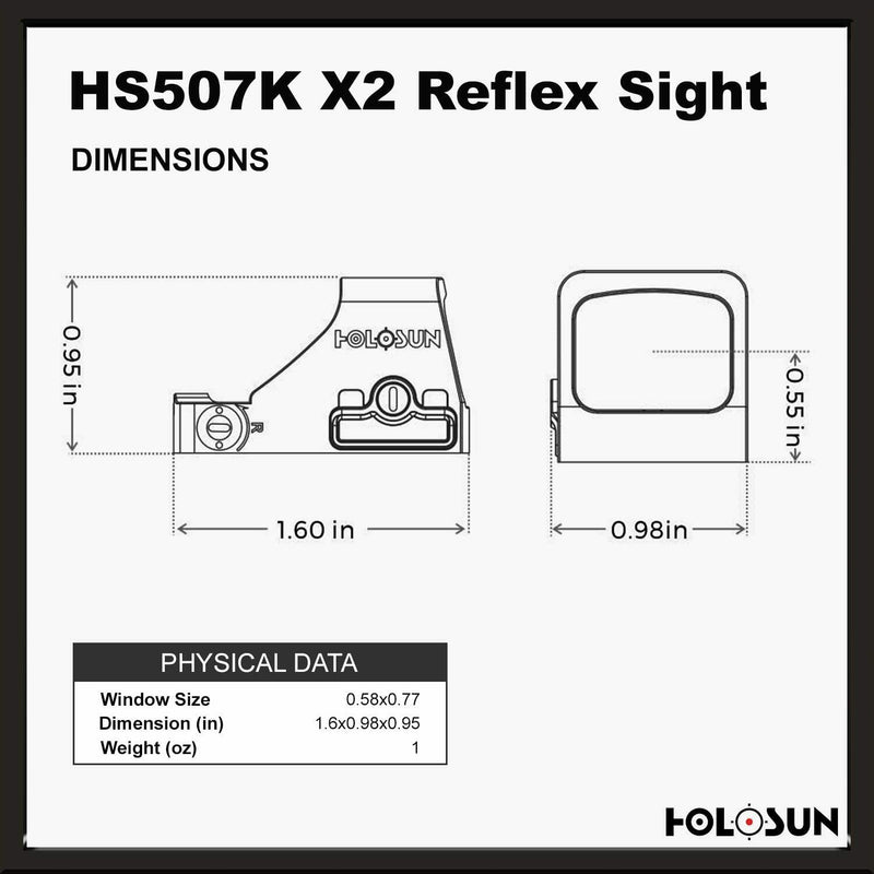 HOLOSUN HS507K-X2 Classic Red Dot Sight, 2MOA Dot, 32MOA Circle (Open Box) - Middletown Outdoors