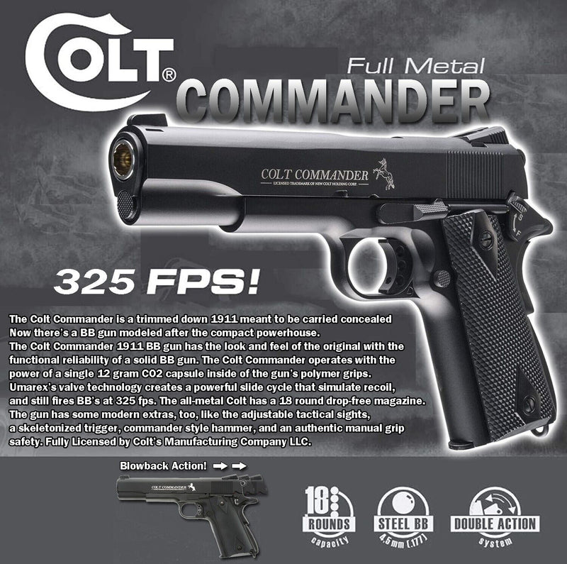 Colt 1911 Commander Full Metal Air Pistol, .177 Cal, Includes BB & CO2 Bundle - Middletown Outdoors