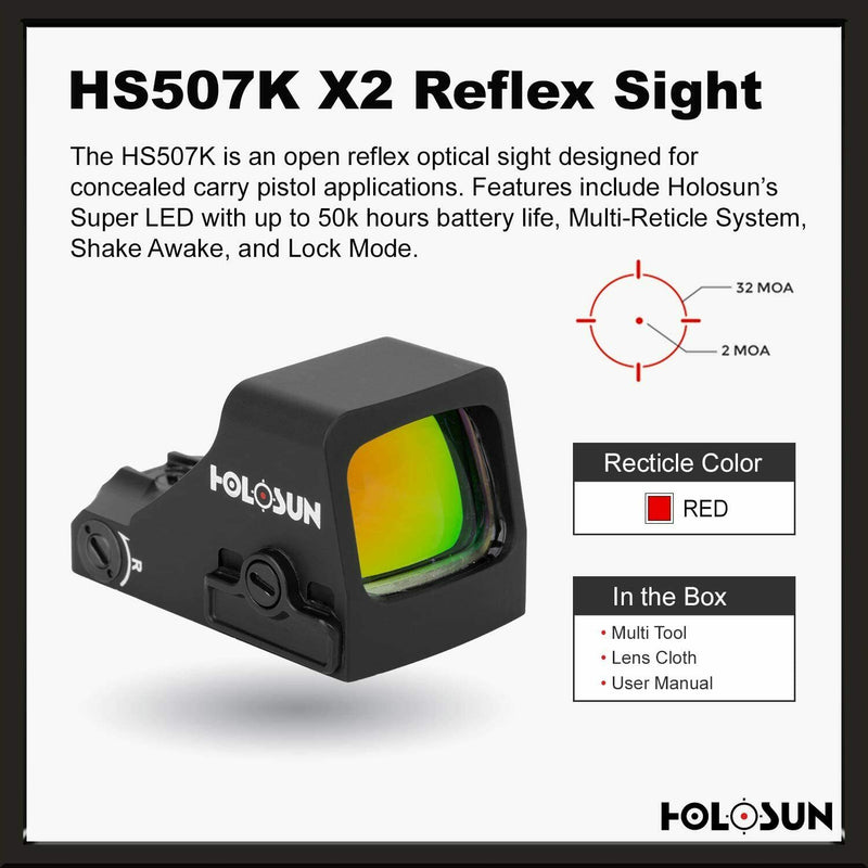 HOLOSUN HS507K-X2 Classic Red Dot Sight, 2MOA Dot, 32MOA Circle (Open Box)